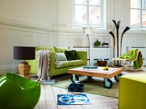 green and brown living room decor