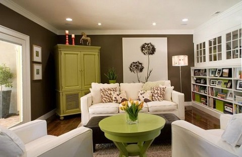 green and brown living room decor