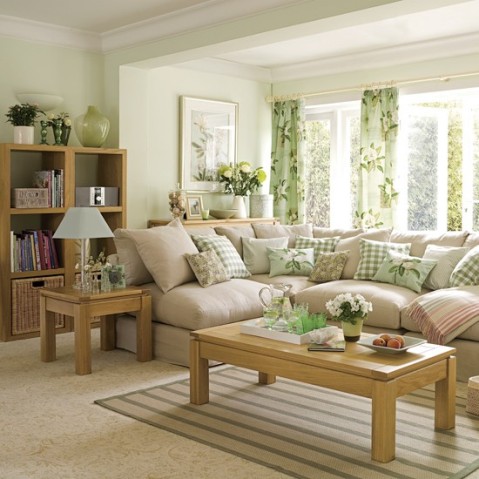 green and brown living room decor