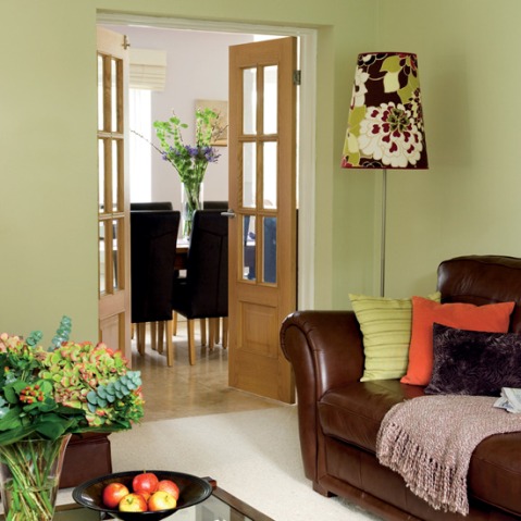 green and brown living room decor