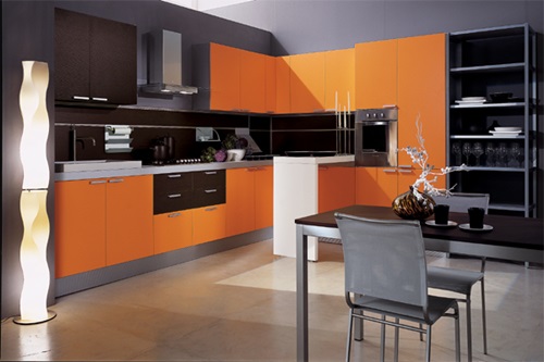 Black and Orange Modern Kitchen Furniture Designs