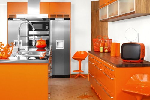 Black and Orange Modern Kitchen Furniture Designs