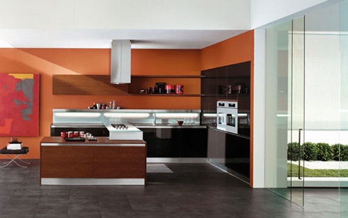 Black and Orange Modern Kitchen Furniture Designs