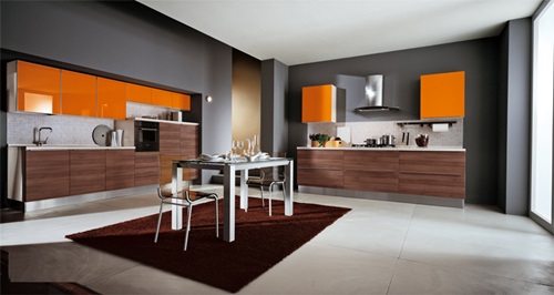 Black and Orange Modern Kitchen Furniture Designs