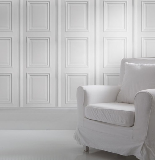 Wall cladding...wallpaper, fabric and wood!