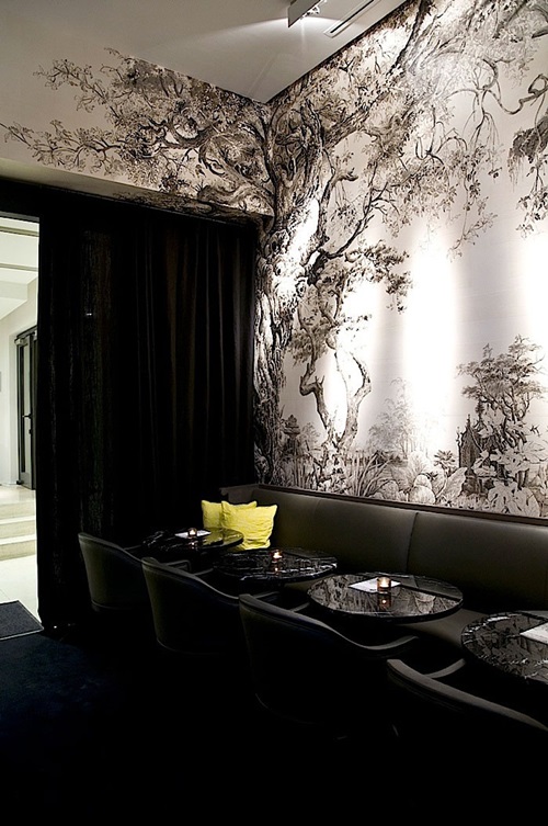 Wall cladding...wallpaper, fabric and wood!